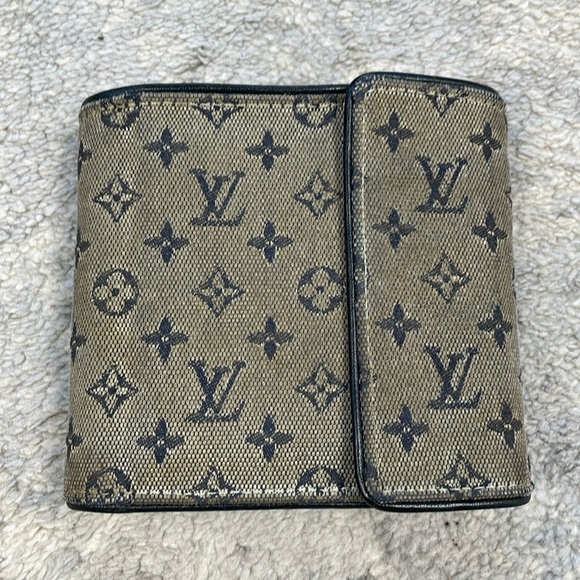 Louis Vuitton Mini Lin Monogram Denim Compact Wallet Navy Blue Gray Porte Billet - Picture 1 of 17